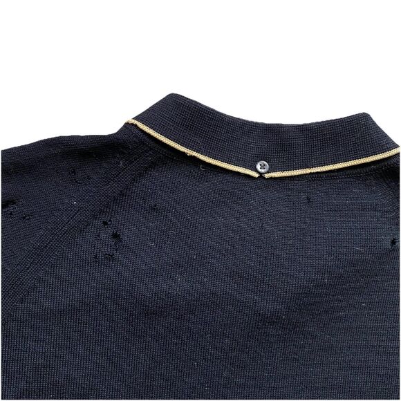 Vintage 50s Knit Cardigan Wool Black Tan Ribbed XL Sweater Long Sleeve - Picture 6 of 9